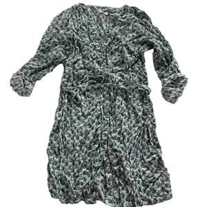 Emme Dress Women Medium Green Raccoon Animal Print Mini Button Front